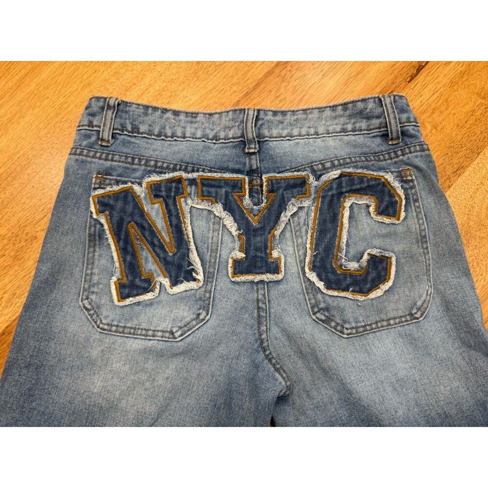 NYC Appliqué Wide Leg Jeans Y2K Baggy Size 5 Streetwear Skater 90s New York City